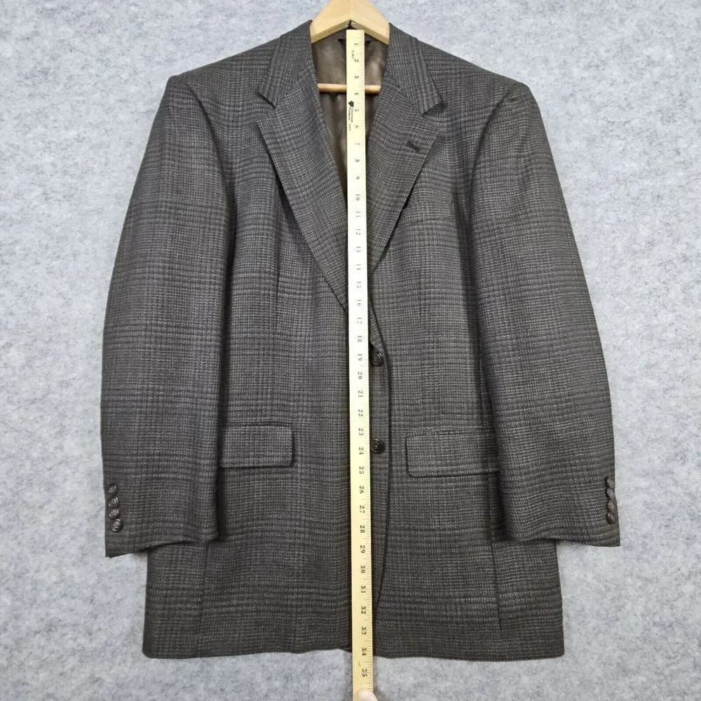 Hart Schaffner & Marx Men's Blazer Size 42L‎ (44) Pure New Wool Brown Windowpane